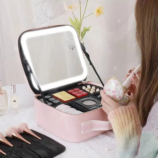 Illuminate Your Beauty: LED Lighted Waterproof PU Leather Cosmetic Travel Case