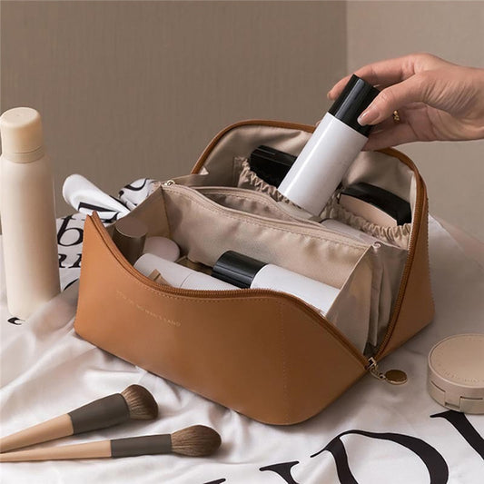 Versatile and Waterproof Leather Travel Makeup Bag