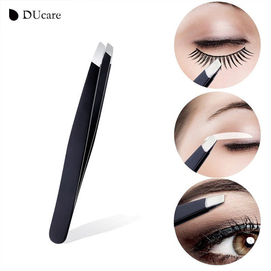 3pc Stainless Steel Tweezers Set for eyebrows, lashes, and hair removal.