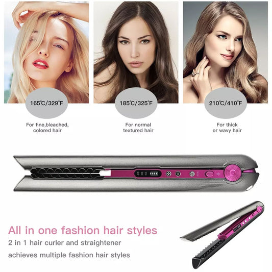 Wireless Hair Straightener: Versatile 2-in-1 Styling Tool for Straightening and Curling